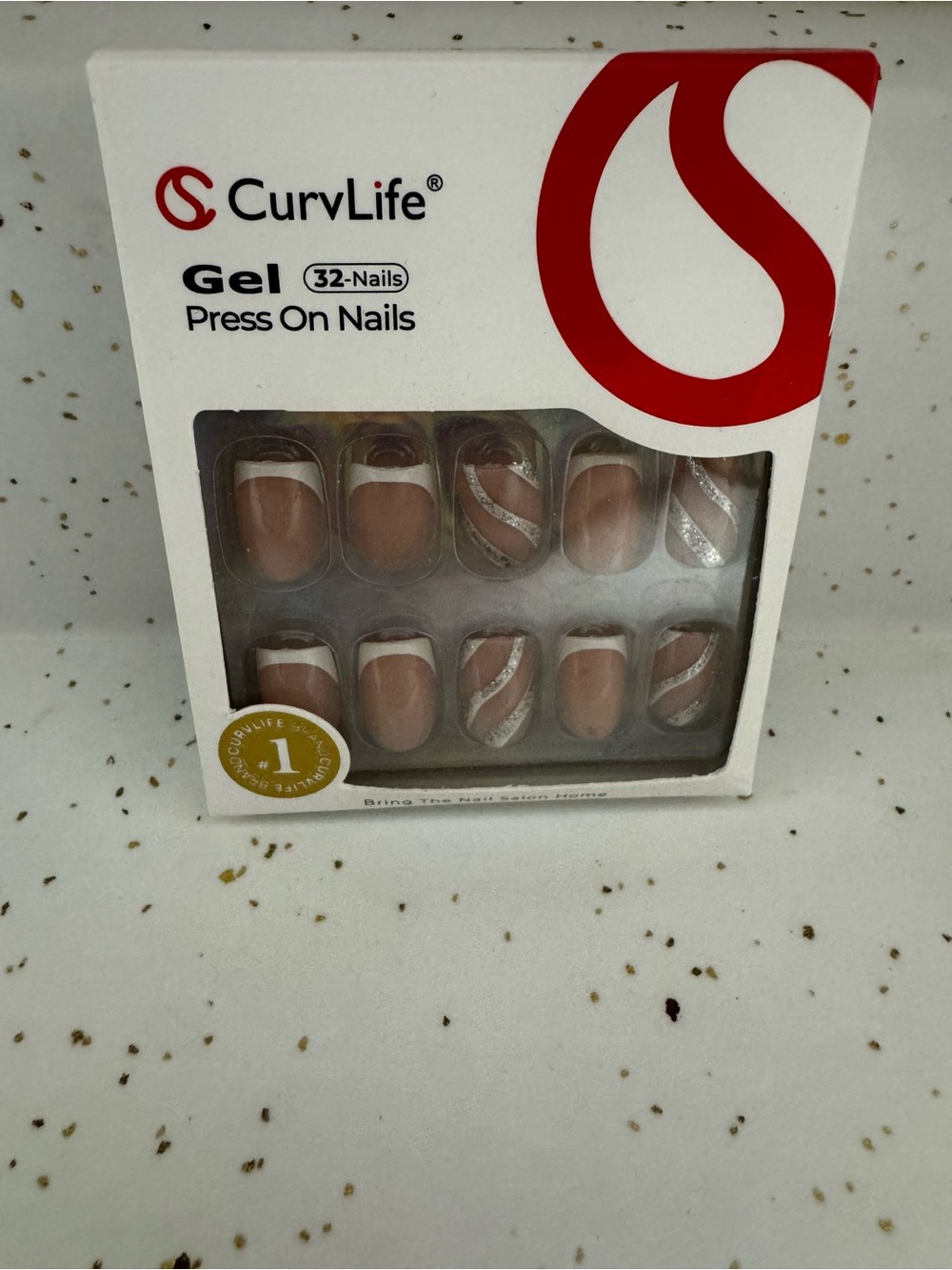 Gel Press-On Nails in Nude with Silver Accent - 32 Pack